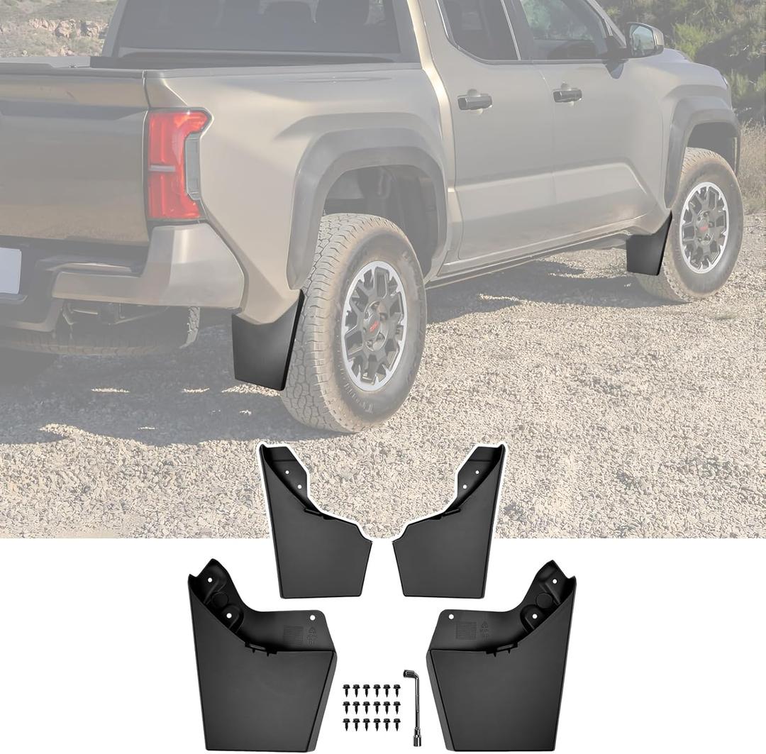 Mud Flaps for 2024 2025 2026 Toyota Tacoma Mudguards Only No Drill Splash Guards Front & Rear Truck Mud Guards with Hardware Accessories Mudflaps Set(4pcs)
