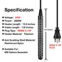 GRILLME 240V 3000W Titanium Immersion Bathtub and Swimming Pool Water Heater,NEMA 6-15P Plug,Fully Submersible Portable Electric Heater,200 Galons Swimming Pool Heater,Seawater Aquaculture
