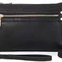 BOSTANTEN Small Crossbody Purse Leather Wristlet Purses for Women with Zipper Pocket Casual Clutch Bags (A-black-wide Bottom)