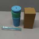 Homestockplus 10 Oz Wheat Straw Reusable Cups with Lids & Silicone Straws | Anti-slip Kids & Family Safe Drinking Cup for Milk, Juice, Smoothies | Dishwasher Microwave Safe -Easy Clean For Daily use (Blue & Green)