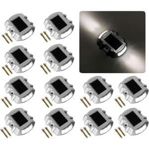 Solar Deck Lights Driveway Dock Lights 12 Pack, Outdoor LED Solar Powered Waterproof Warning Step Lights for Driveway Sidewalk Pathway Yard Garden (Pack of 12, Bright White)