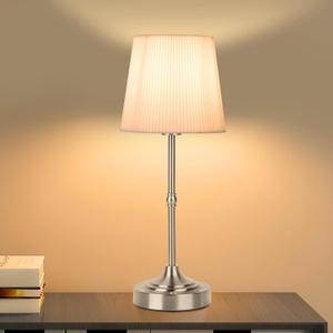 JHWDHD Cordless Touch Table Lamp for Bedroom, 5200mAh Rechargeable Battery Operated Nightstand Light with Fabric Shade, Stepless Dimming 2700K Desk Lamp for Bedside/Reading/Home Office, Brushed Nickel (Pleated)