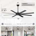 72'' Large Ceiling Fans No Lights, Modern Black Ceiling Fan Remote/APP Control, Quiet DC Motor Big Ceiling Fan for Shop Garage Covered Outdoor Patios