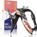 Multitool Carabiner Knife Tools for Men, Cool Gadgets Survival Gear with Folding Knives, Bottle Opener, Window Breaker and Screwdriver for Hiking Camping, 7-in-1 EDC Multi Tool (USA Flag)