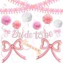 2 x Pink Bow Bachelorette Party Decorations - Bride-to-be Decorations with Bride-to-be Sign Banner, Bride Sash, Bow Balloons for Pink Tying the Knot Bridal Shower Bachelorette Decor