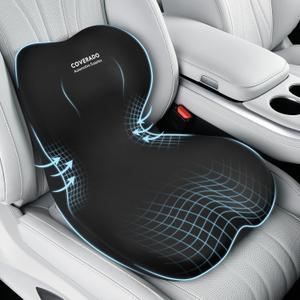 Coverado Car Seat Cushion and Lumbar Support Pillow One Piece, Memory Foam Ergonomic Back Support Driving Seat Cushion for Back Pain, Non-Slip Washable Cushion for Car, Driver, Office