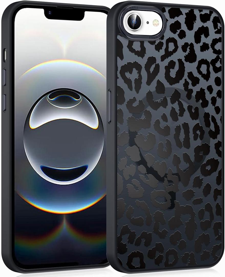 Cute Cheetah Print Phone Case for iPhone 16e 6.1" Compatible with MagSafe, Aesthetic Black Leopard Pattern Design Magnetic Cover Soft TPU Hard PC Back Shockproof Funda for Women Girls