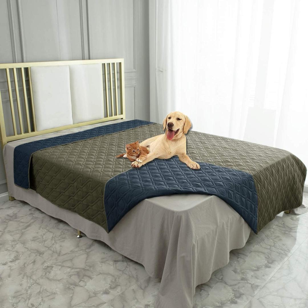 Ameritex Waterproof Dog Bed Cover Pet Blanket for Furniture Bed Couch Sofa Reversible, 68x82 Inch (Pack of 1), Green+navy Blue