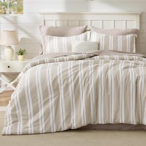 Bedsure Beige Striped Comforter Set Queen Size, Soft Fall Bedding 3 pcs