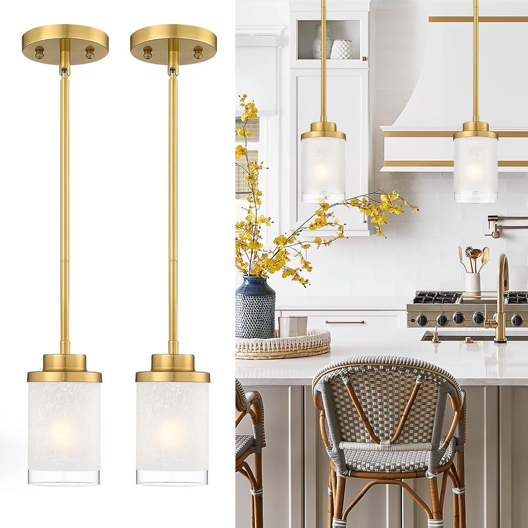 TENGXIN Modern Pendant Light for Kitchen Island, Brushed Gold Hanging Ceiling Light Fixture, Farmhouse Pendant Lighting for Dining Room Bedroom Bar Office 2Pack,TXPLBG01-2PK