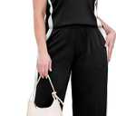 XIEERDUO Two Piece Sets for Women Summer Outfits Travel Mock Neck Lounge Sets Wide Leg Pants Beach Vacation Clothes (Black, L)
