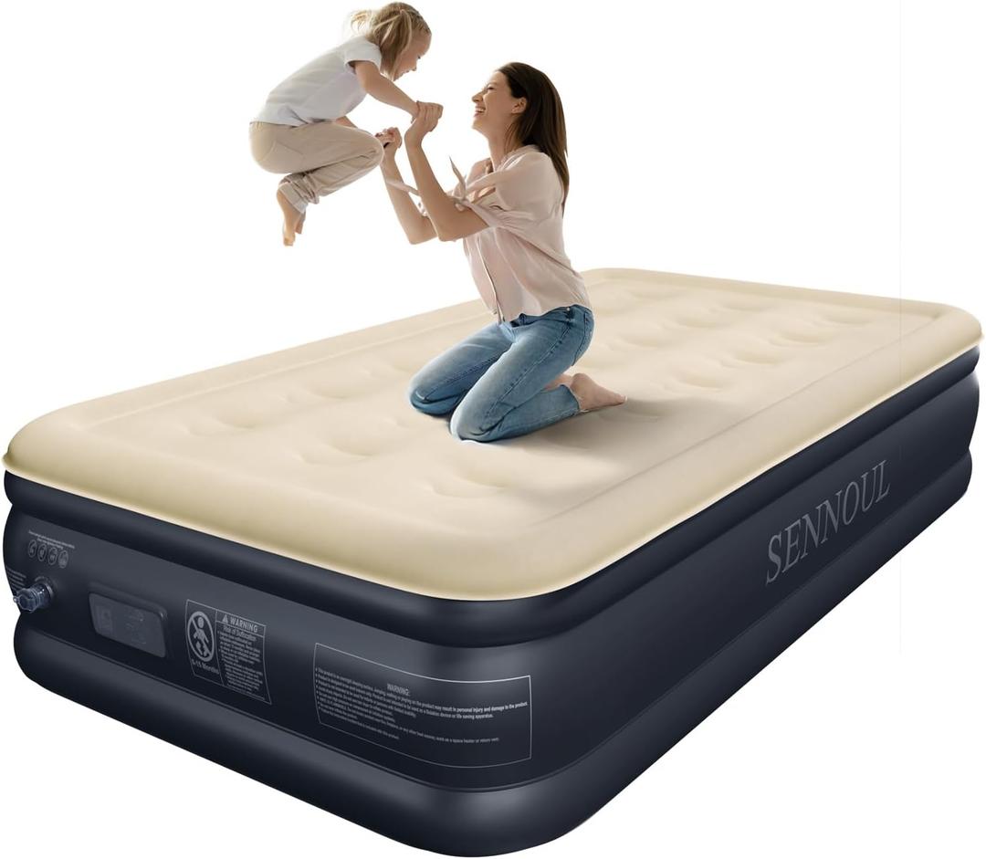 SENNOUL Twin Air Mattress with Built-in Pump,Fast & Easy Inflation/Deflation Inflatable Mattress, Foldable Blow Up Mattress with Storage Bag, Inflatable Bed for Home, Camping & Guests,18"/550lbs Max