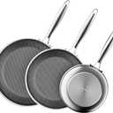 Non Stick Frying Pan Set,Hybrid Nonstick Frying Pan 3 Piece,8,10 &12 Inch Stainless Steel Pans,PFAS PFOA PTFE Free,Stay-Cool Handle,Dishwasher-Friendly,Oven-Safe,Compatible with All Cooktops