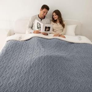 Heated Blanket Queen Size 84"X90" Blue - Soft Thick Warm Sherpa Electric Blanket for Winter with Dual Control, 5 Fast Heating Levels & 10hrs Auto Off for Women, Overheat Protection for Bed