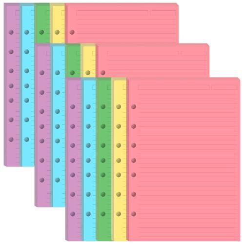 (3-Pack) Mini Binder 5 Colorful Line Paper for 3 or 7 Ring Binders - 300 Sheets/600 Pages Loose Leaf Paper Line Refills, Per Color 60 Sheets, Desk Size 4, 5.8" x 8.5"