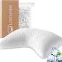Cooling Contour Pillow for Side and Back Hot Sleepers Curved Memory Foam Pillow for Neck and Shoulder Pain Relief - Adjustable Shredded Memory Foam with Washable Cover, White Standard Size (White Bubble Crescent)