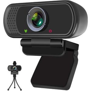 Full HD 1080P Webcam with Privacy Shutter and Tripod, Pro Streaming Web Camera with Microphone, Widescreen USB Computer Camera for Laptop Desktop (Black)