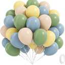60pcs 12inch Sage Green Dusty Blue Pastel Yellow Balloons, Nude Blue and Green Balloons for Baby Shower Wedding Anniversary Birthday Party Decorations