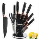 Knife Set, 9 Pieces Sharp Kitchen Knives Set with Rotatable Block, Non Stick Stainless Steel Chef Knife Set with Sharpener for Kitchen, Cooking Tools for Chefs Home Cooks (Black)