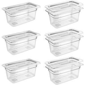 6 Pack 1/3 Size 6'' Deep Clear Food Pans with Lids, Commercial Food Pans Polycarbonate Transparent Food Storage Containers, Stackable Plastic Pan with Capacity Scale, Restaurant Supplies Hotel Pan