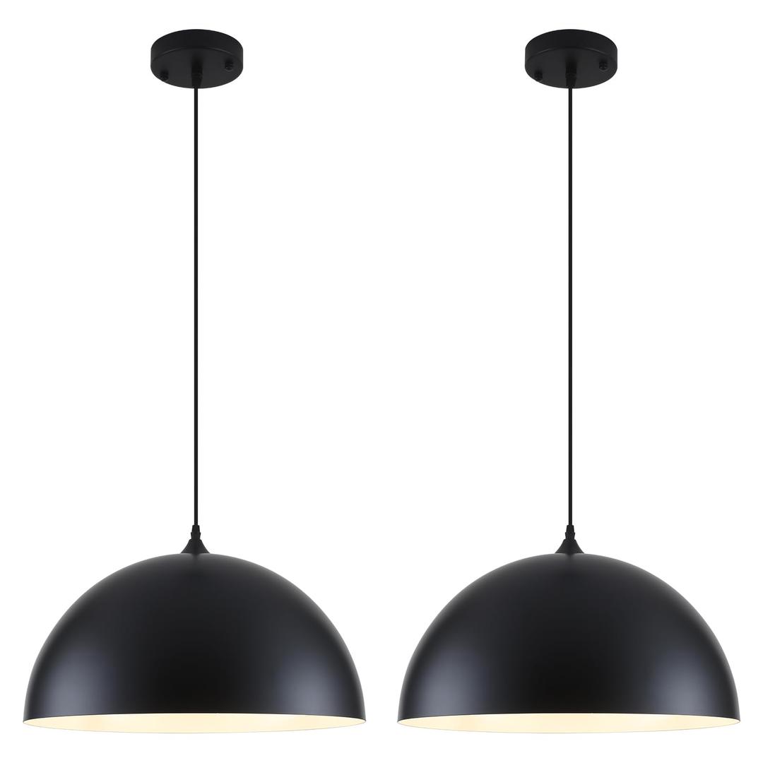 LWWHQ Large Pendant Lights Kitchen Island, 19.7 Inch Black and White Dome Pendant Light，Black Farmhouse Pendant Light, Modern Industrial Kitchen Pendant Lighting Over Island, Dining Room, 2 Pack