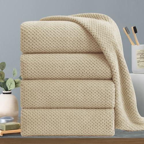 Extra Large Bath Towels Set 35x70 Inches - Beige Luxury 600 GSM Oversized Bath Sheet Towel,Ultra Soft Microfiber - Quick Dry,Highly Absorbent Shower Towels Spa Hotel Bathroom Towel Set (4-Pack)