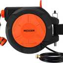 1/2 Inch 100FT Retractable Garden Hose Reel Wall Mounted,10 Patterns Nozzle & 180 Swivel Bracket, Automatic Rewind Water Hose Reel Heavy Duty for Outside, Any Length Lock (3/4" Brass Fitting)