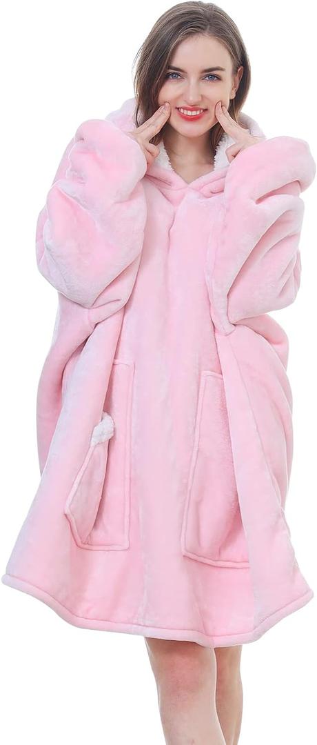 Kipswiza Oversized Wearable Blanket Hoodie Gift for Her Sherpa Fleece Thick Warm Giant Hooded Sweatshirt Blanket Lounging Pullover for Women Wife Mom Daughter Girls Gift - Pink (Adult/Regular)