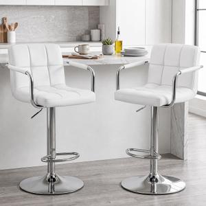 OLIXIS Swivel Bar Stools Set of 2, PU Leather Counter Height Stool with Arm, 2pc
