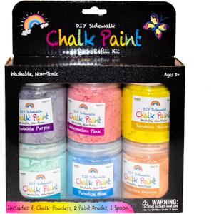 DIY Sidewalk Chalk Paint 6pk Kit - Non-Toxic, Washable Powdered Chalks - Simply Mix in Water and Use a Paintbrush to Create Colorful Artwork on the Sidewalk or Chalkboard, For Kids Ages 5+