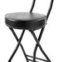 Folding Stool,Cushioned Padded Folding Bar Stool,18inch Black Height Heavy Duty Portable Chair Stool with 300lbs Capacity for Kitchen Living Room Garden Camping Fishing