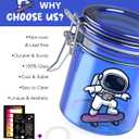 Smell Proof Jar with UV Protection, Airtight Glass Container, Double Sealed Smell Proof Container for Herbs, Teas, Coffee, Spices, Travel, Home, Kitchen, Fresh Storage Solution (Blue Astronaut)