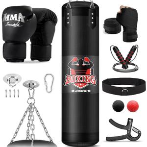 Punching Bag Set for Adults, 4FT Heavy Boxing Bag Set with 12 OZ Boxing Gloves, Suitable for MMA Karate Kickboxing Boxing Muay Thai Training at Home or Gym - Unfilled Heavy Bag (Black)