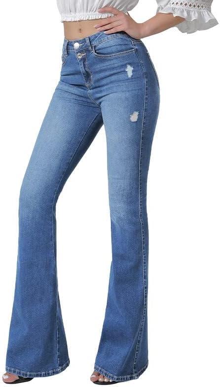 VIPONES Women's Flare Bell Bottom Jeans High Waisted Wide Leg Bootcut Jeans Stretchy Denim Pants (2, Light Blue 7)