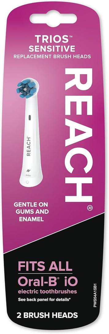 Reach Trios Sensitive Replacement Brush Heads, Fits All Oral-B iO Electric Toothbrushes, Soft (White)
