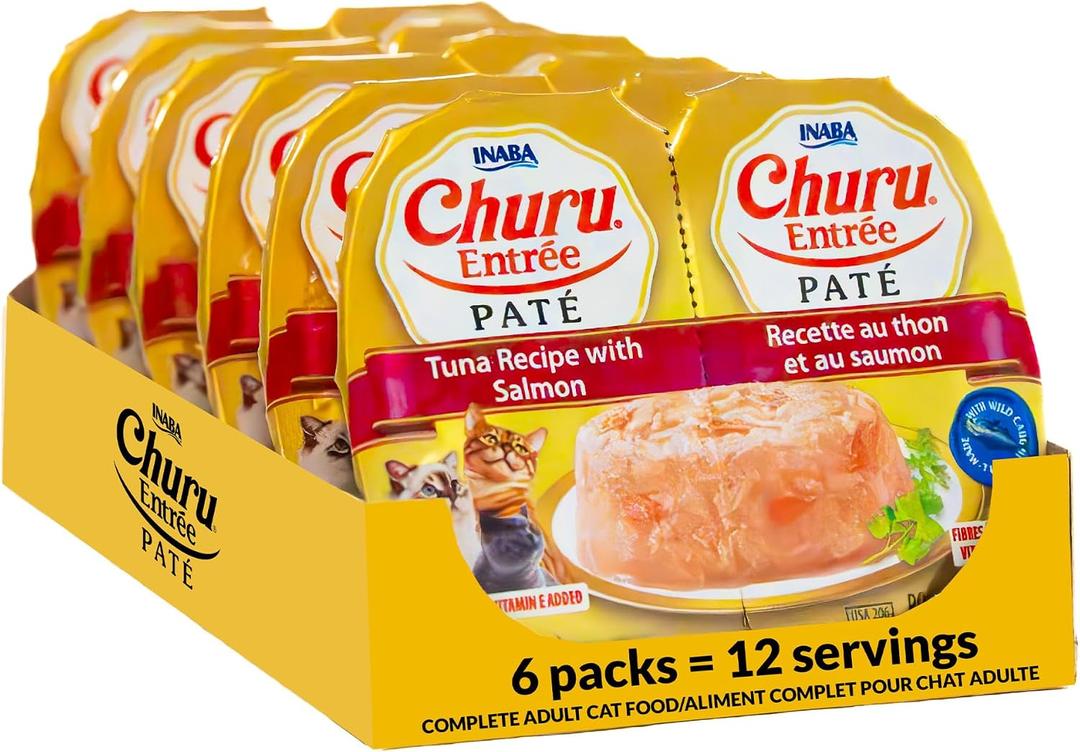2 x INABA Churu Entree Pate Wet Cat Food Cup, Tuna Salmon, 6ct (EXP 01/28/28)