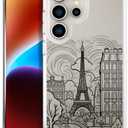 ENDIY Compatible with Samsung Galaxy S24 Ultra Cases with Design, Cute Transparent Designer Phone Case for Women Girls Girly with Heavy Duty Protective Bumper (Clear Paris City Eiffel Tower)