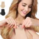 Zacca Adhesive Bra, 2 Pairs Breast Lift Tape Lift Up Invisible Bra Nipple less Covers Sticky Bras Silicone Breast Lift Pasties (Beige/Black), L/XL