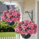 GLIDLION 2 Set Artificial Geraniums Flowers with Hanging Baskets for Outdoors - Sun Resistant Silk with Geranium Flowers, Fake Hanging Planters for Front Porch Garden Patio Home Decor (Peach Pink)