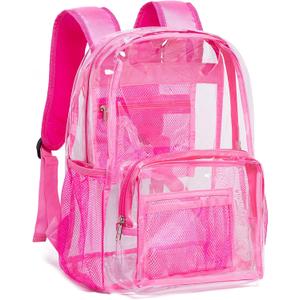 Vorspack Clear Backpack - Heavy Duty PVC Transparent See Through Backpack for College & Workplace (Large, Pink)