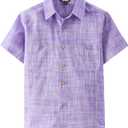 JOGAL Boys Chambray Shirts Short Sleeve Button Down Casual Cotton Woven Shirt with Two Pockets for Kids, Size: 10
