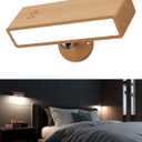 YiLaie Battery Operated Wall Sconce with Remote,Wall Sconces Set of 1,Wall Lights for Bedroom Wireless, Rotatable Cordless Wall Lamp with 3 Color Temperature for Bedroom,Living Room,Bedside Reading, Beechwood