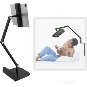 Phone and Tablet Holder for Bed,Sofa and Desk Dual Use-Weight Base, Adjustable Arm Stretchable Stand, Compatible with iPad mini Air Pro, Galaxy Tab, Kindle, Switch, Phone - Black