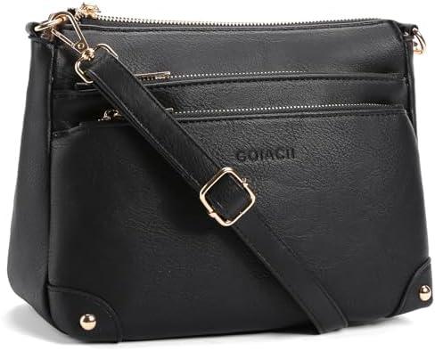 GOIACII Crossbody Bags for Women Medium Shoulder Handbags Ladies Satchel Purse with Multi Zipper Pockets Soft Leather