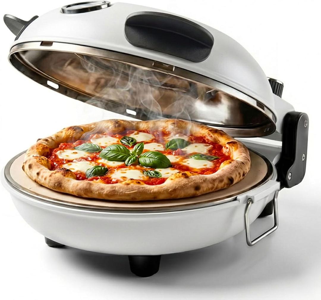Cook With Color Electric Countertop Pizza Oven, Indoor Crispy Crust Pizza Maker, 12 Inch Pizza Oven with Ceramic Stone, Heats up to 800F, Dual Temperature Control, Includes Pizza Peel, Off White