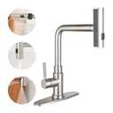Deseegoal Waterfall Kitchen Faucets with Pull Down Sprayer, Three Function Sprayer Single Handle Sink Faucet 1 or 3 Hole Installation, 360°Rotatable Kitchen Sink Faucet, Brushed Nickel
