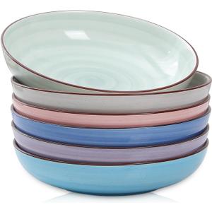 Selamica Ceramic Pasta Bowls Set 34 OZ, Large Salad Bowl 8.6 Inch Deep Plates for Pasta Soup, Microwave & Dishwasher Safe, Set of 6, Gradient Color
