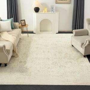Washable Area Rug for Living Room - Stain Resistant Urtla Thin Rugs with Non Slip Rubber Backing - Indoor Floor Carpet for Dining Room Home Office Dorm (Green/White, 4x6 Feet)
