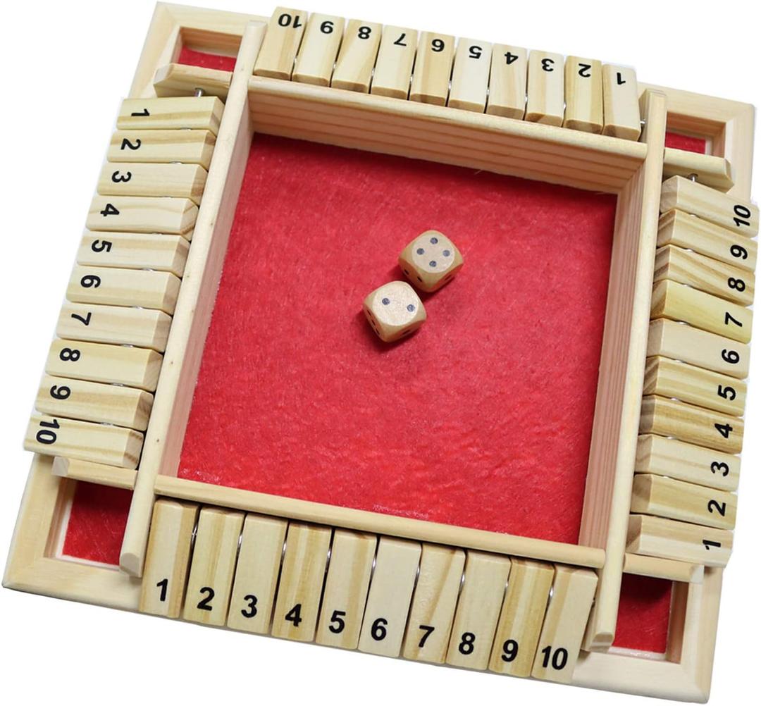DC-BEAUTIFUL Shut The Box Dice Game, 2-4 Players Classic Board Game for Adults, Wooden Tabletop Game with Dices and Instruction,Math Strategy Game for Christmas Party (Red)