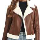 DIASHINY Women's Faux Shearing Fur Winter Coat Warm Thick Fur Lined Faux Leather Jacket (XL)